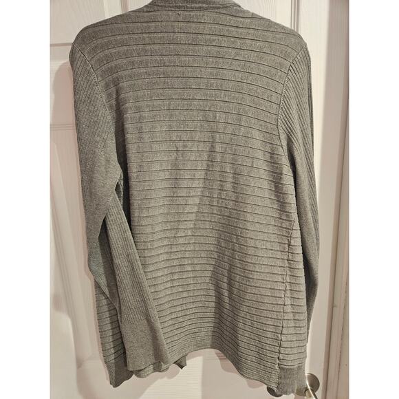 H Halston open drapy viscose cardigan sweater large gray ribbed casual cozy - Picture 8 of 9